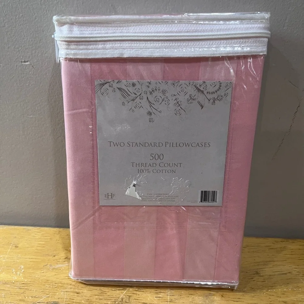 Manor Collection Pink Damask Stripe 500 TC Cotton Standard Pillowcase Set Vtg